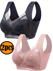 Women's Floral Lace Wireless Tank Bra Full Coverage Push Up Lingerie