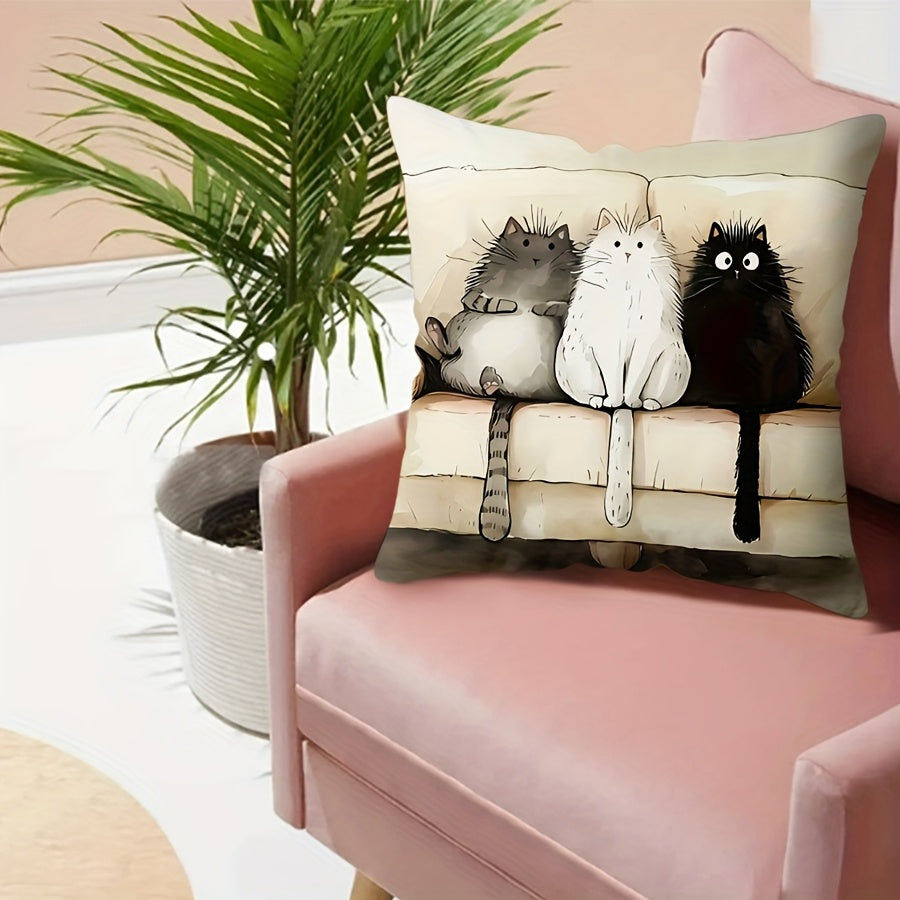 Cartoon Cat Throw Pillow Cover 44.96x44.96cm Polyester Sofa Bedroom Decor