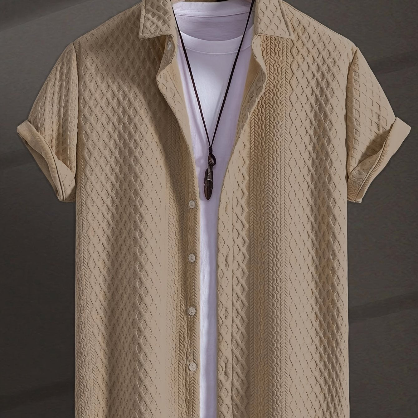 Men's Short Sleeve Solid Color Geometric Pattern Woven Shirt Summer Cotton Polyester