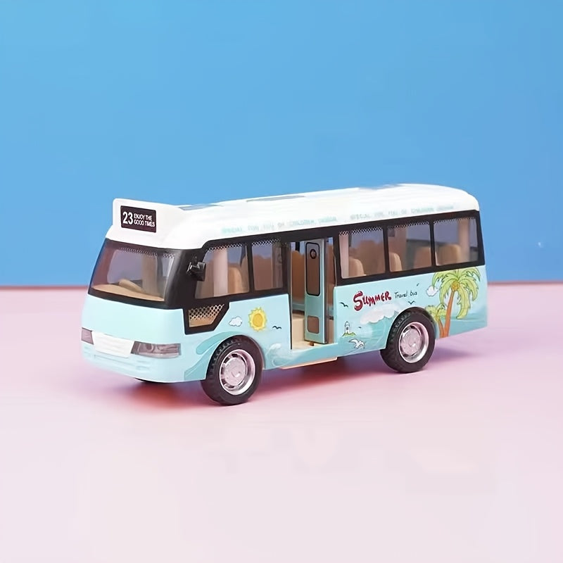 Friction-Powered School Bus Toy with Lights and Sounds for Kids Ages 3+ Sky Blue Pink Diecast Plastic