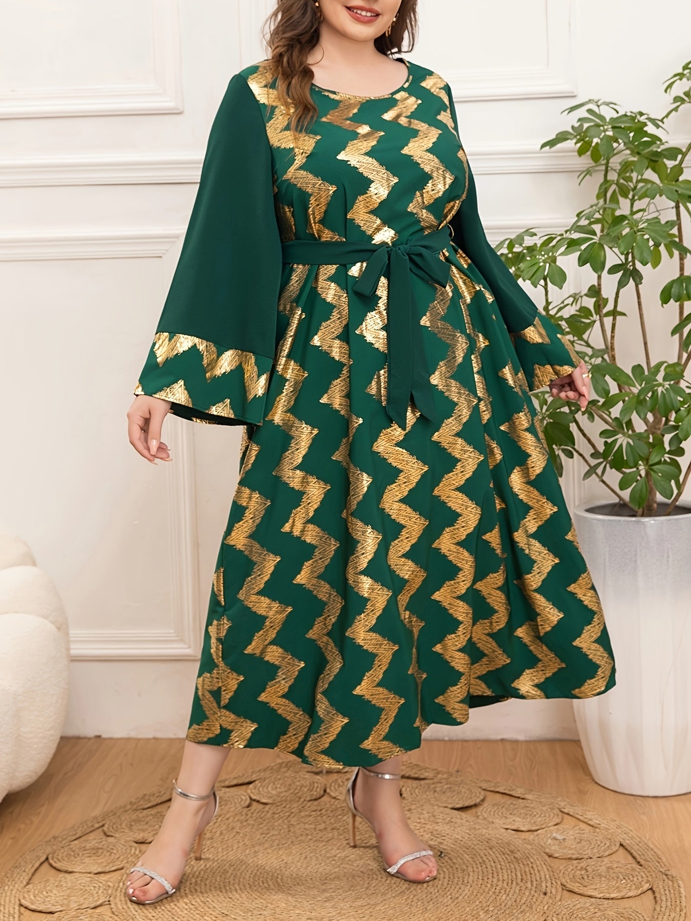 Women's Plus Size Elegant Tie Waist Middle Eastern Dress