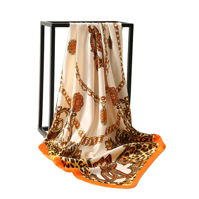 Leopard Print Satin Square Scarf 89.92cm Boho Headscarf Sun Protection