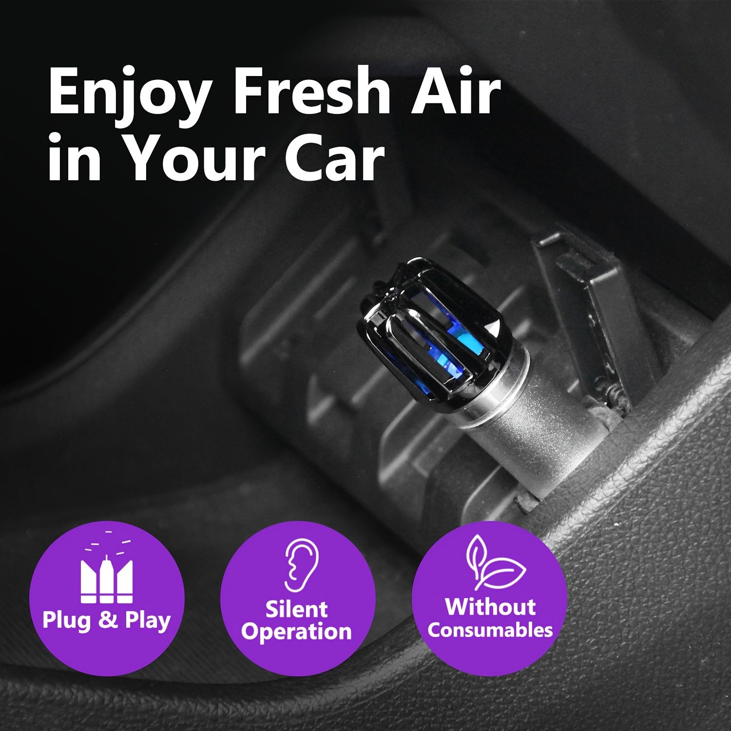 Mini Car Air Purifier with Negative Ions for Smoke Dust Pollen and Odors