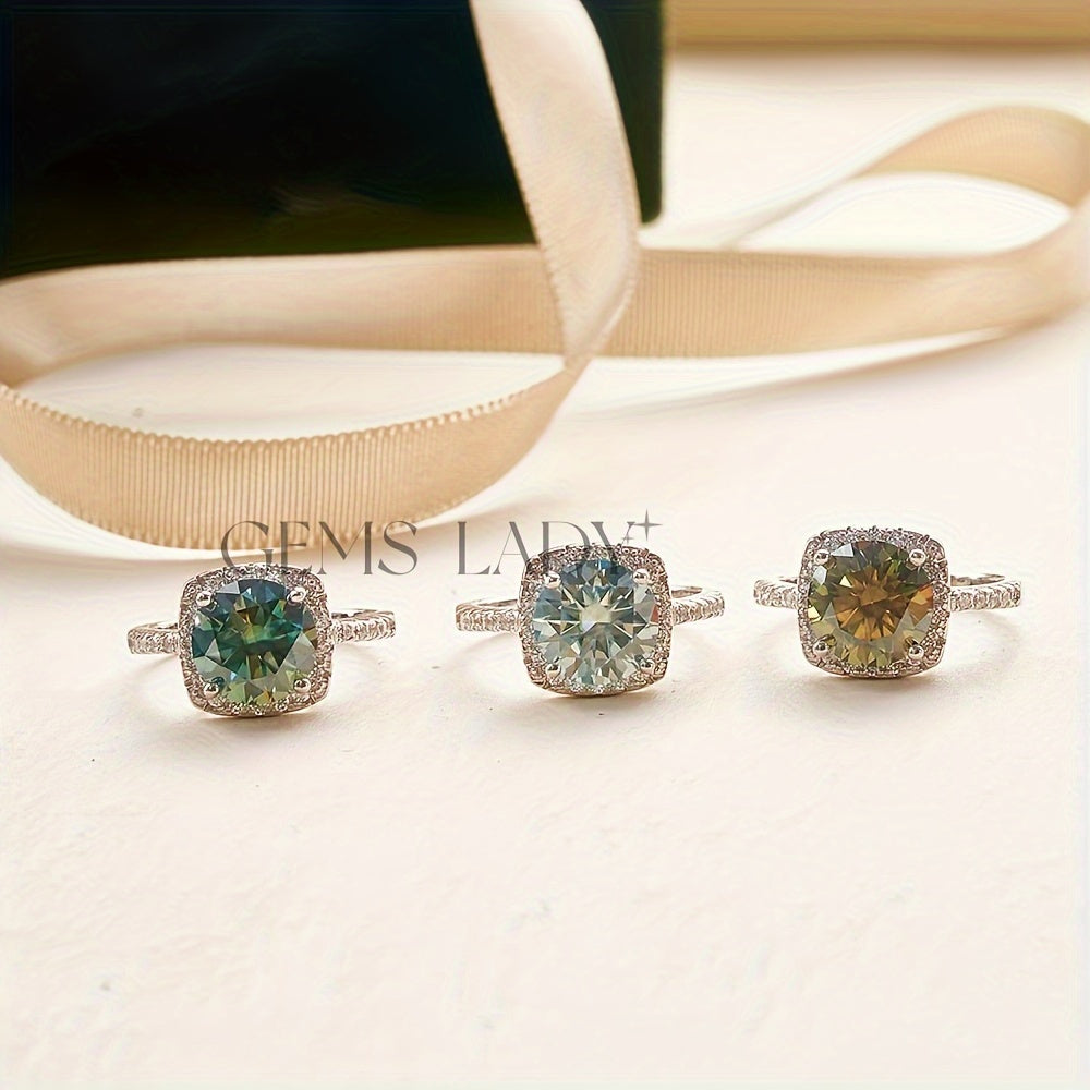 Anillo de promesa con incrustación de moissanita de 3ct en plata de ley para compromiso, boda y aniversario