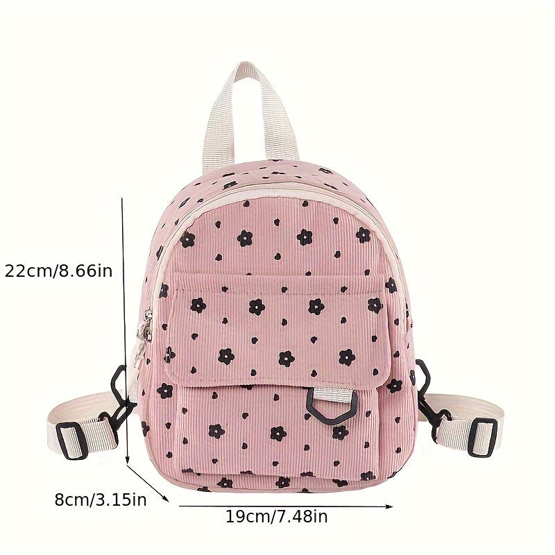 Zarif Mini Gul Ruxsatnomasi - Korduroy, Moslashuvchan Tasmalar, Zip Yopilishi | Ayollar uchun tasodifiy rucksack