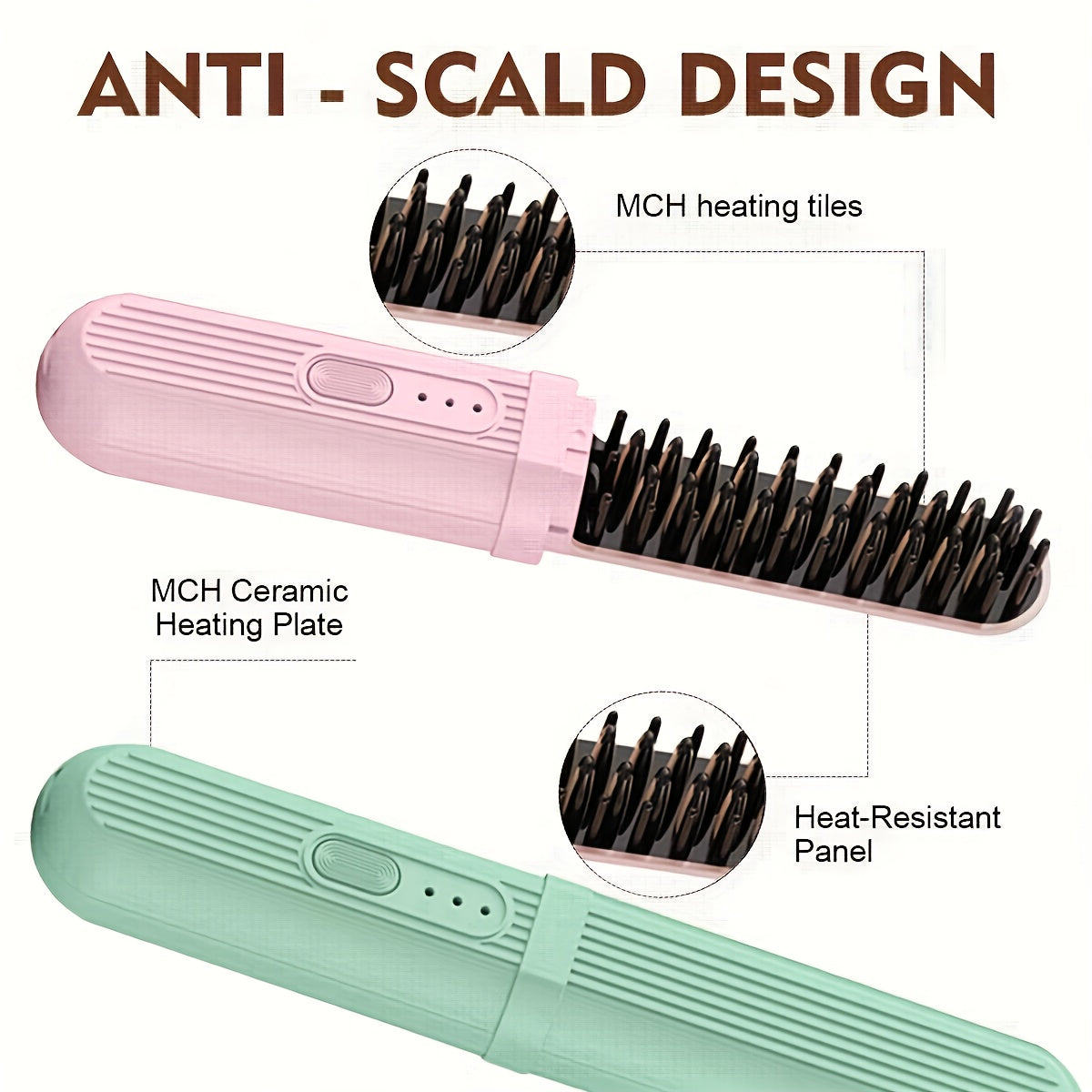 Portable USB Rechargeable Hair Straightener and Curler with Thermal Ion Comb and Anti-Scalding Safety