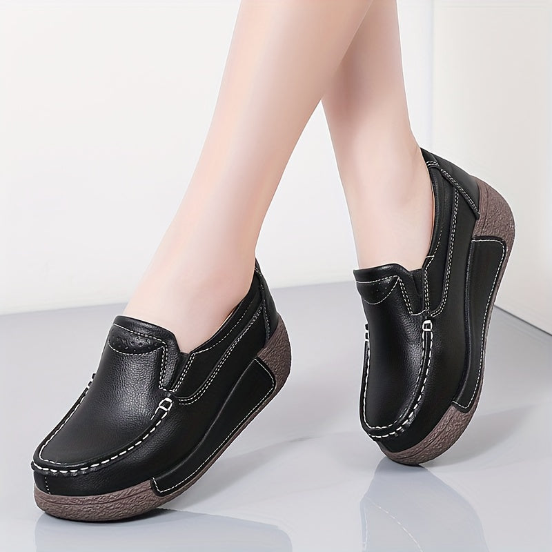 Women's Wedge Loafers Leather Comfortable and Elegant Shoes