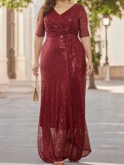 Plus Size Sequin Long Skirt Solid Color Party Dress for Women