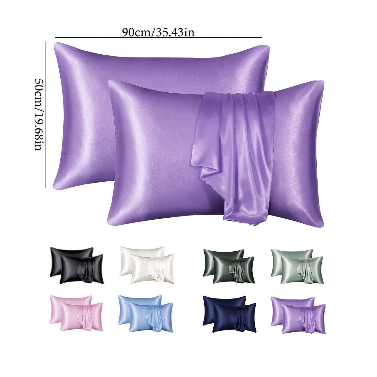 Juego de 2 fundas de almohada satinadas hipoalergénicas de poliéster con cierre de sobre 200gsm