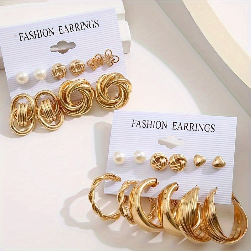 Set of 11 Gold Zinc Alloy Earrings for Women Everyday Wear and Gifting