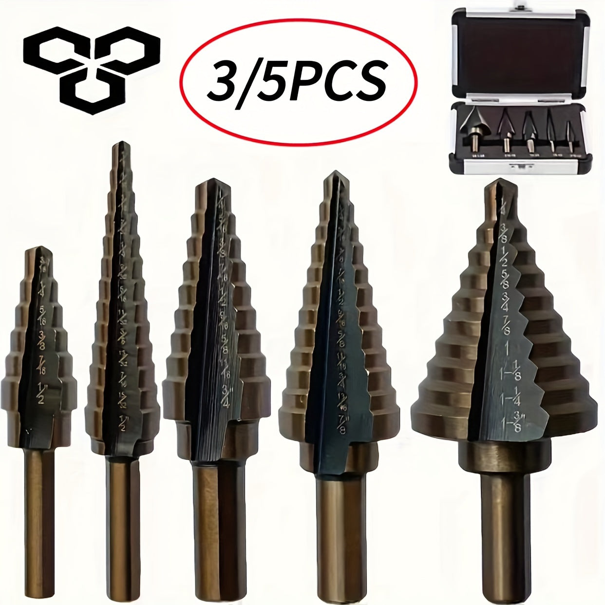 3/5 Pcs Set High Speed Steel Ladder Drill Bits for Metal and Aluminum