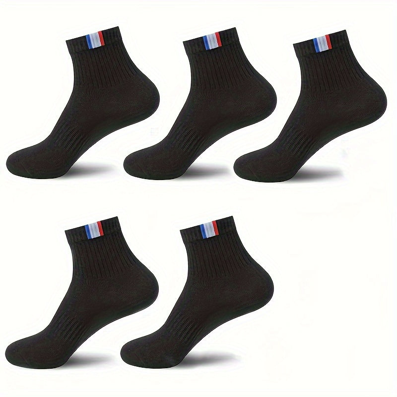 Men's Solid Sport Crew Socks 5 Pairs Breathable Comfortable All Seasons