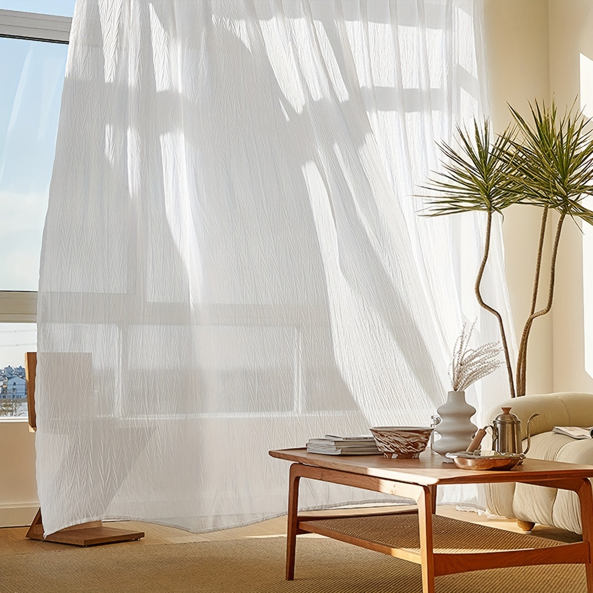 White Sheer Curtain with Rod Pocket for Living Room and Bedroom Decor