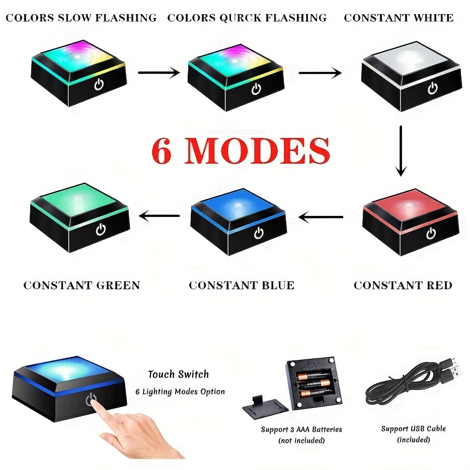 LED Light Base for 3D Crystals Touch-Sensitive Color Changing USB Rechargeable Acrylic Glass