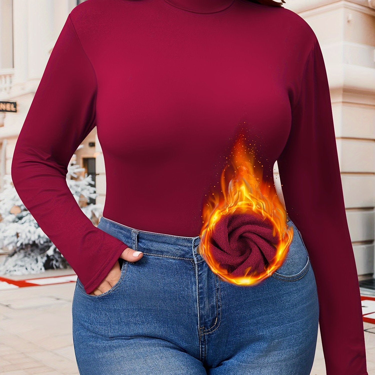 Women's Plus Size Turtleneck Sweater Knit Fleece Warm Long Sleeve Fall Winter