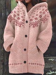 Plus Size Beige Floral Pattern Cardigan for Fall Winter Long Sleeve Hooded