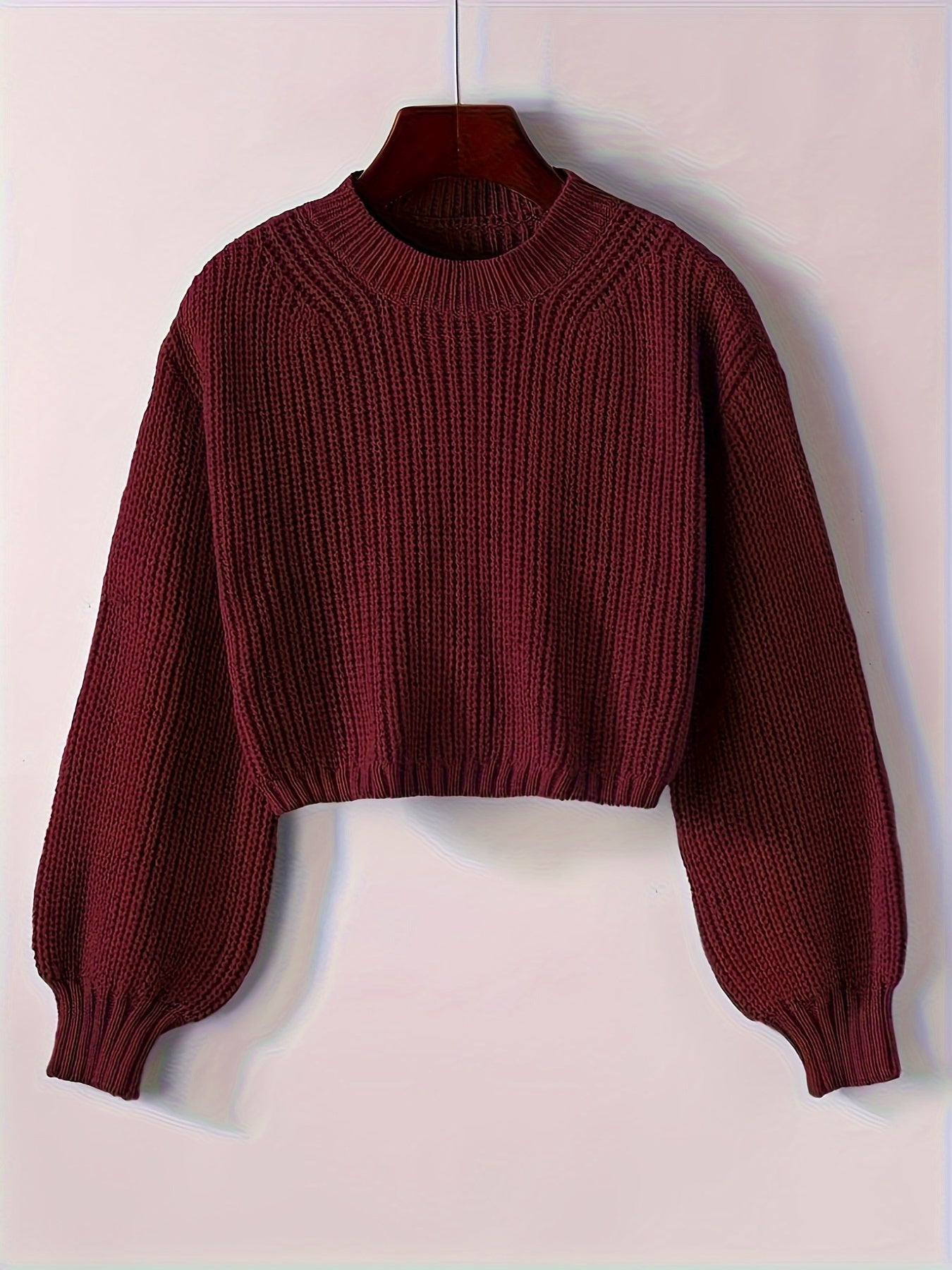 Suéter de punto de color sólido para mujer con cuello redondo, manga larga, casual, para otoño e invierno