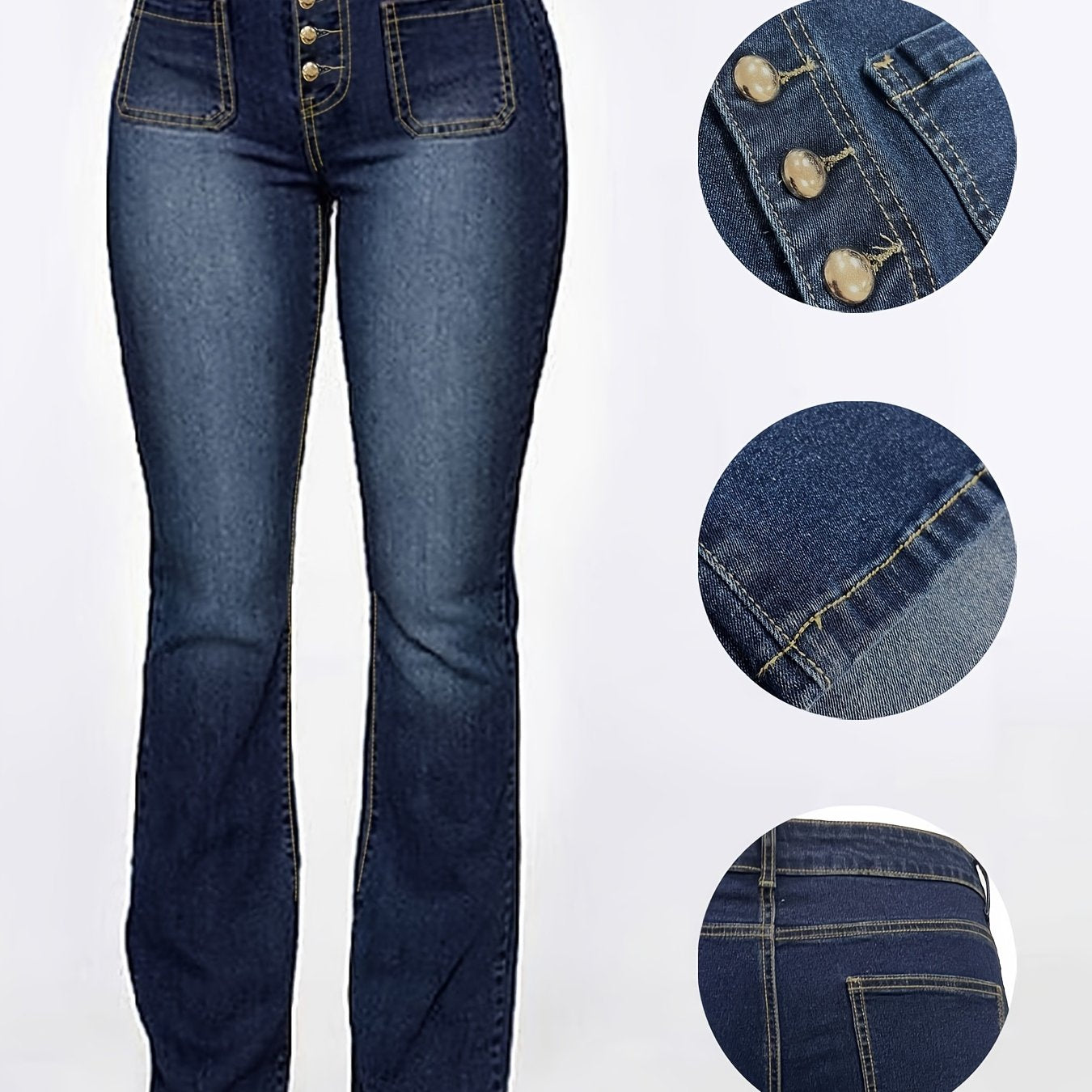 Women's Plus Size High-Waisted Jeans Solid Color All-Season Woven Fabric