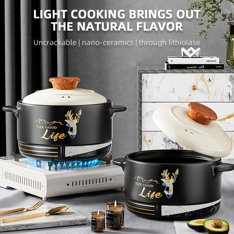 Cazo de cerámica con asas para hornear, guisar, resistente a altas temperaturas, fácil de limpiar