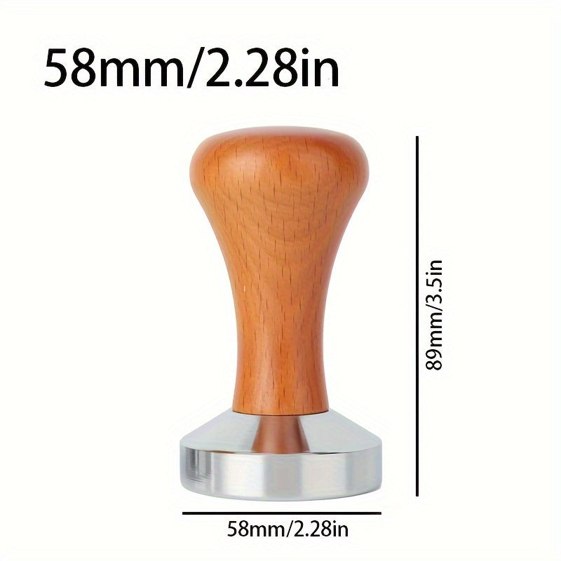 Espresso Coffee Tamper Wooden Handle Food Grade Stainless Steel 51/53/58mm