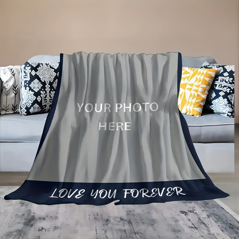 Personalized Photo Throw Blanket with Love You Forever Text Flannel Fleece All-Season Gift for Couples or Parents