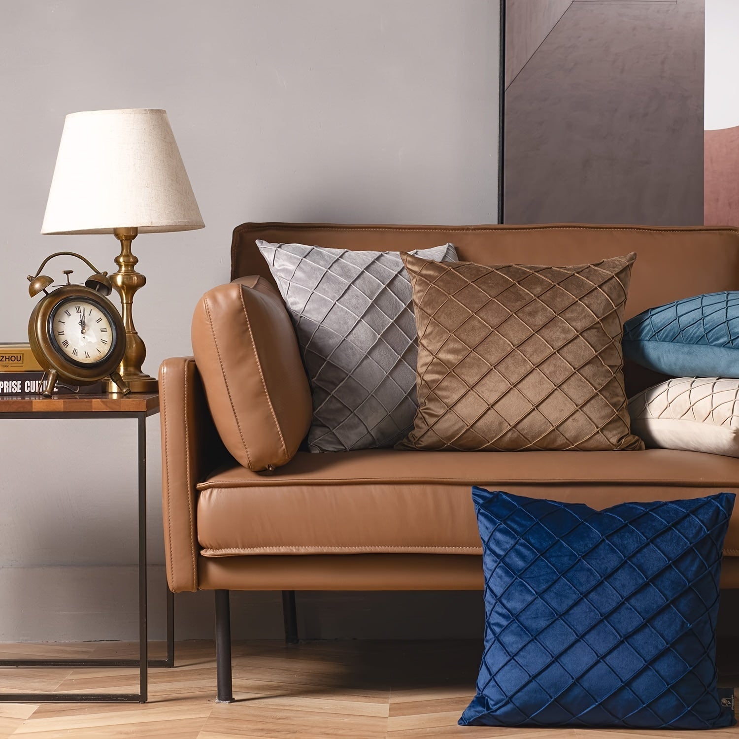 Argyle Polyester Velvet Throw Pillow Cover for Sofa Couch Living Room Decor