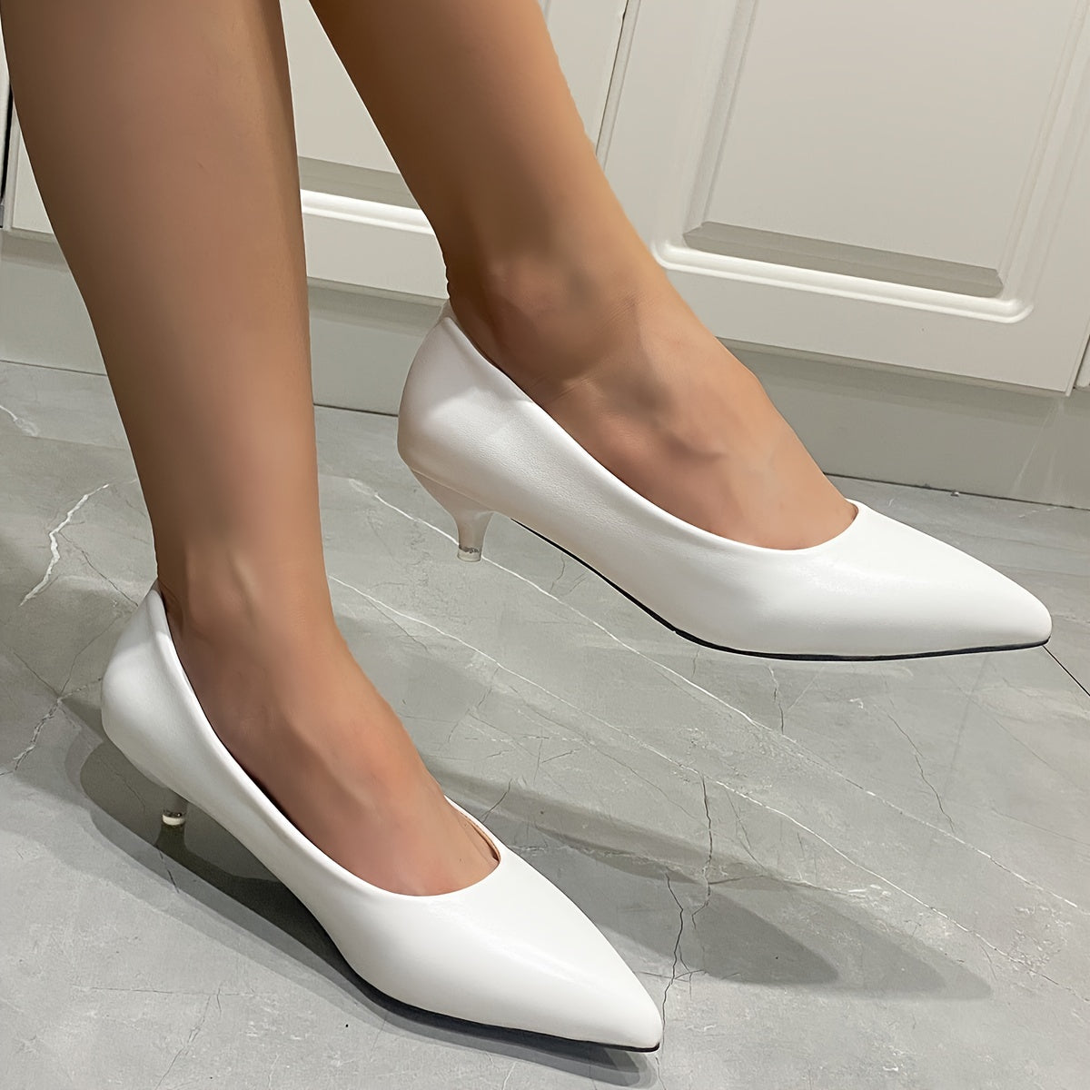 Women's Pointed Toe Pumps with Low Heel and Solid Color