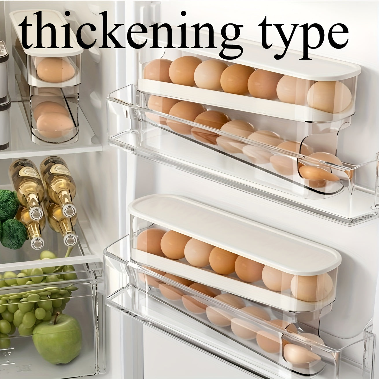 Kitchen Refrigerator Egg Storage Box Durable PP 30 Eggs Space-Saving Organizer