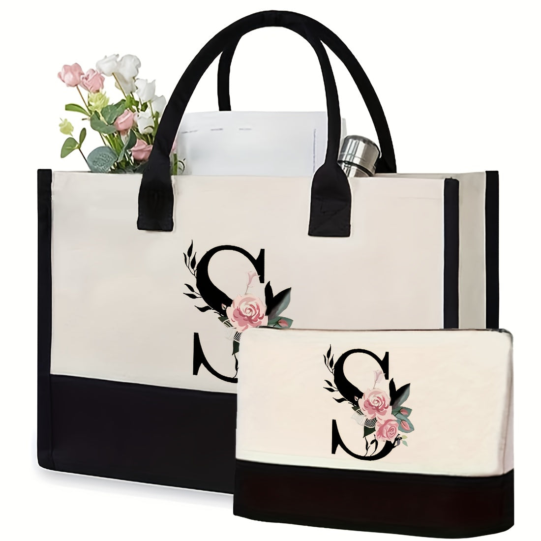 Kanvas kosmetika sumkasi, qattiq kamarlar va tasodifiy chop etish bilan, aralash ranglarda