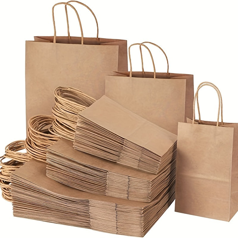 100pcs Brown Kraft Paper Bags with Twine Handles for Shopping and Gifts