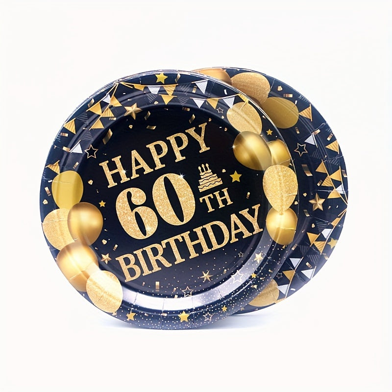 60th Birthday Party Supplies Set 20 Paper Plates 20 Paper Towels Tablecloth