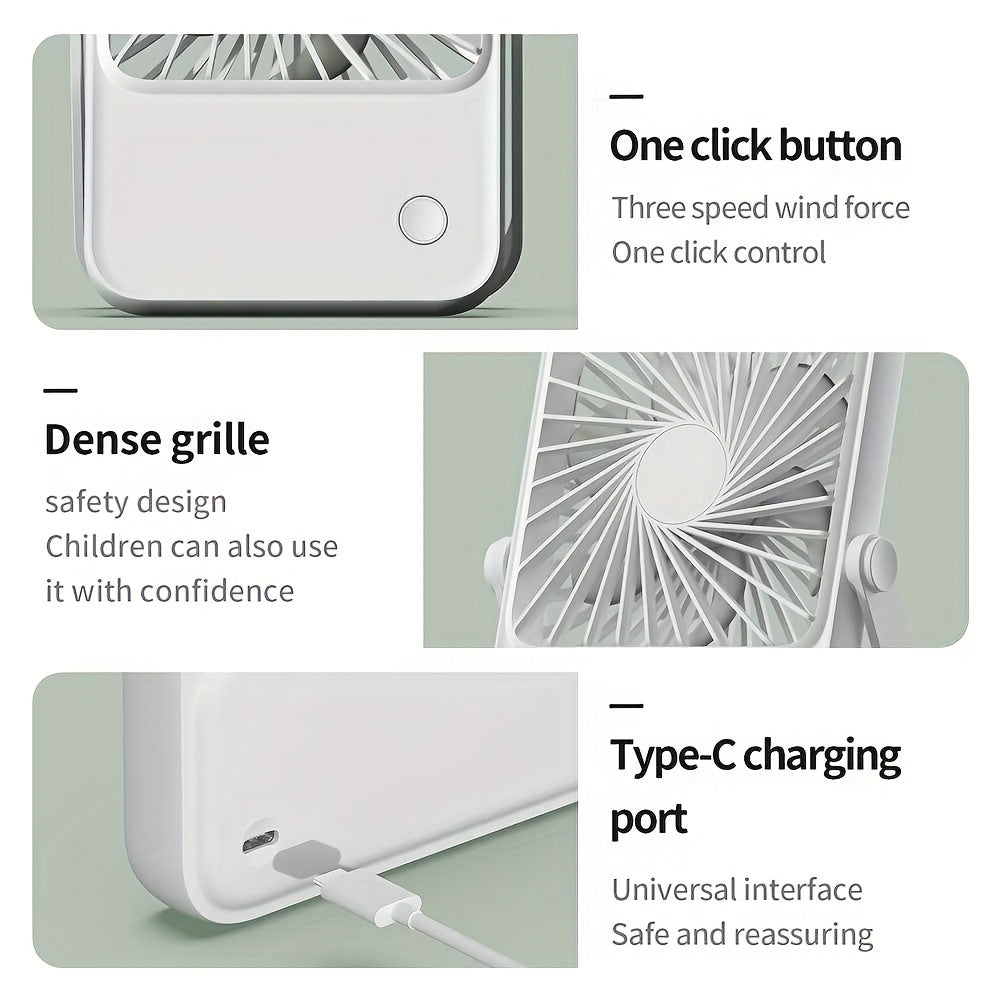 Battery-Powered Small Desk Fan with 360° Adjustable Angle, 3 Speed Settings