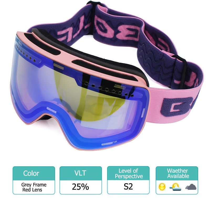 Adult Ski Goggles Mirrored Double Layer Lens TPU Frame for Snowboarding and Ice Skating