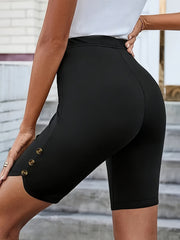 Pantalones cortos casuales de tiro alto y elastizados para mujer talla grande en negro