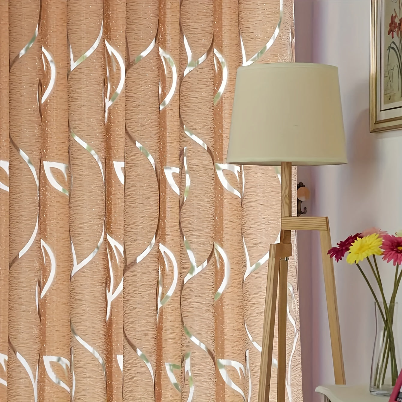 Jacquard Leaf Pattern Light-Filtering Curtain with Rod Pocket 1 Piece Polyester