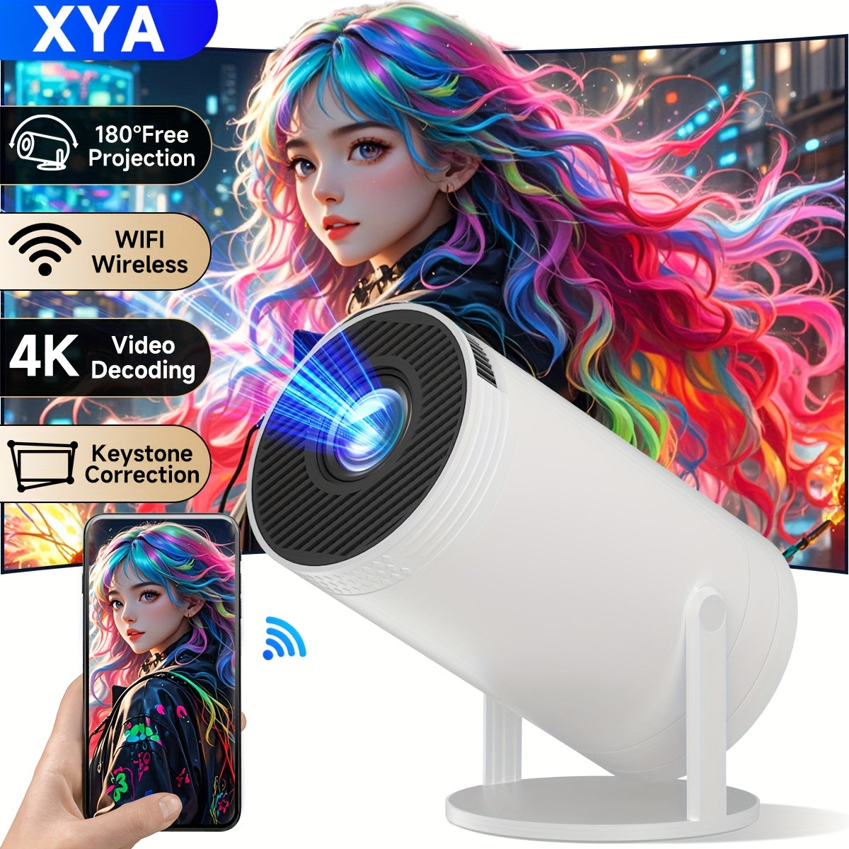 Mini Portable Projector Ultra HD Brightness 180° Rotatable WiFi Home Theater