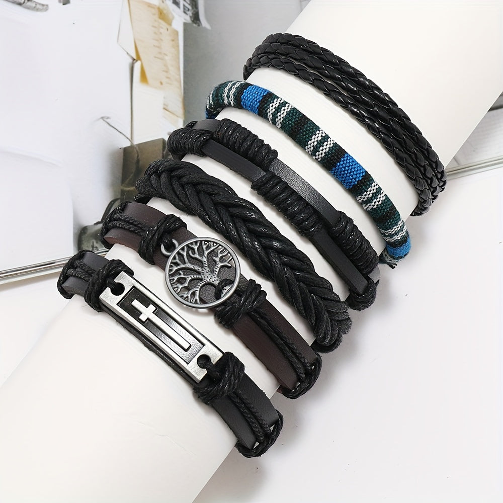 Set of 36 Men's Handwoven Multi-Layer Pu Leather Bracelets Adjustable Unisex