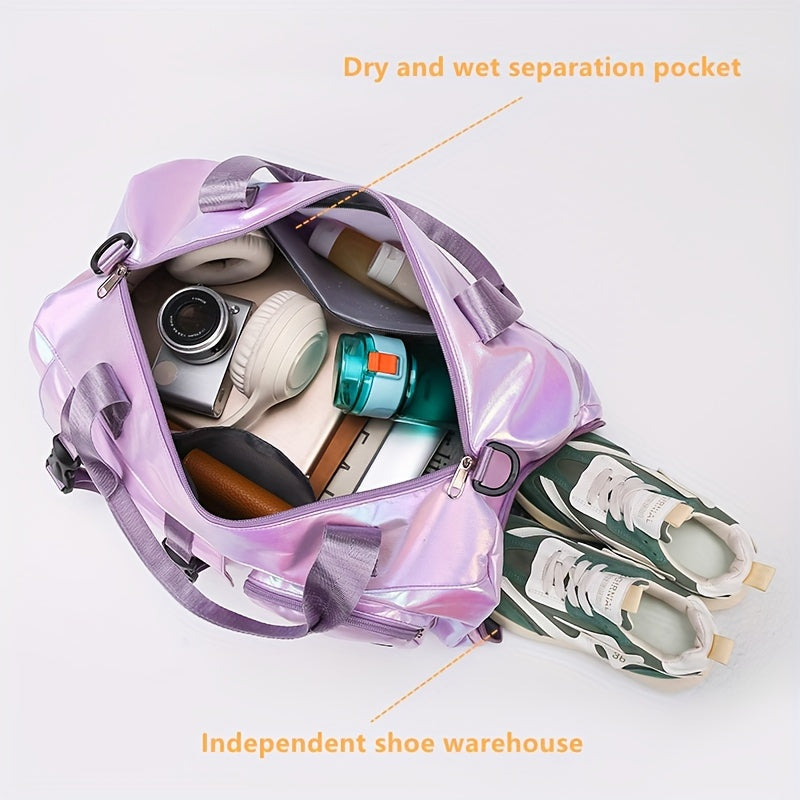 Sparkling Oxford Cloth Duffel Bag with Unique Zipper Design for Travel and Fitness