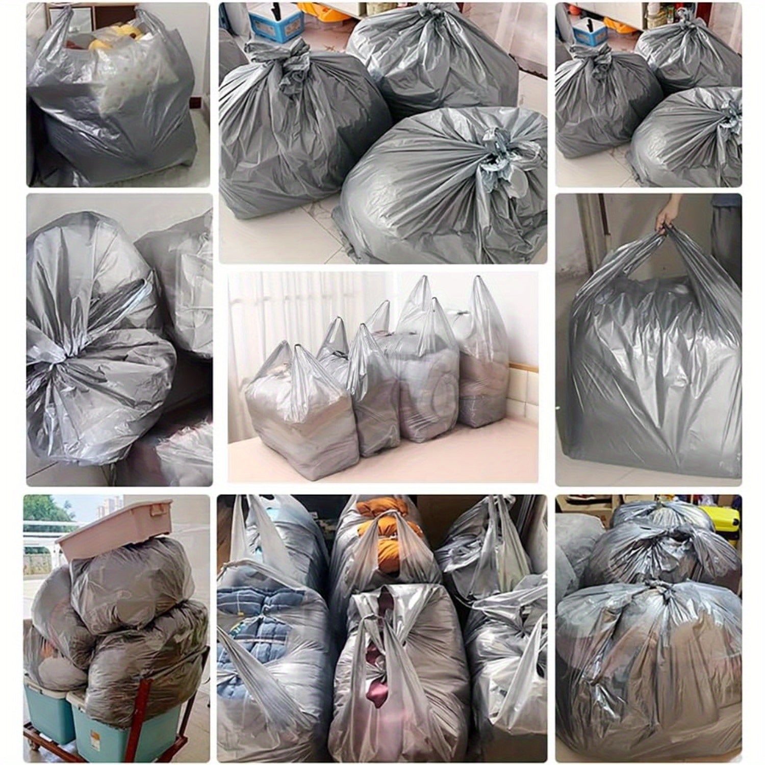 Paquete de 10 bolsas de plástico de uso pesado para almacenamiento, grandes, a prueba de humedad, con asas, para mudanzas y almacenamiento a largo plazo
