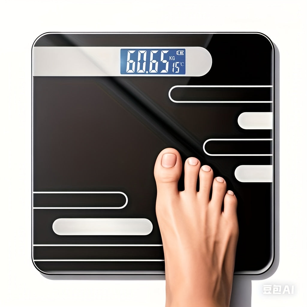 LCD displeyli shisha korpusli vazn o‘lchagich, hammom uchun portativ, batareyali ishlaydi.