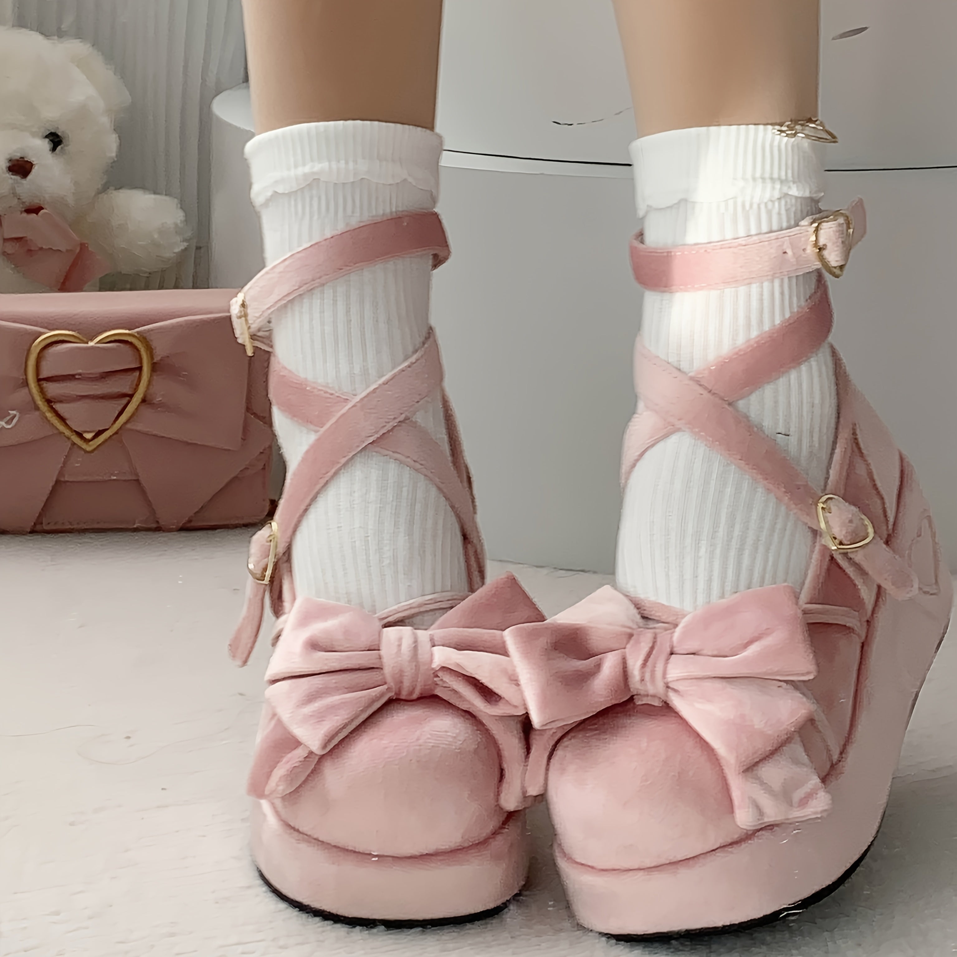 Women's Flannel Mary-Jane Shoes with Bow Round Toe Puncture Resistant All-Season Comfort