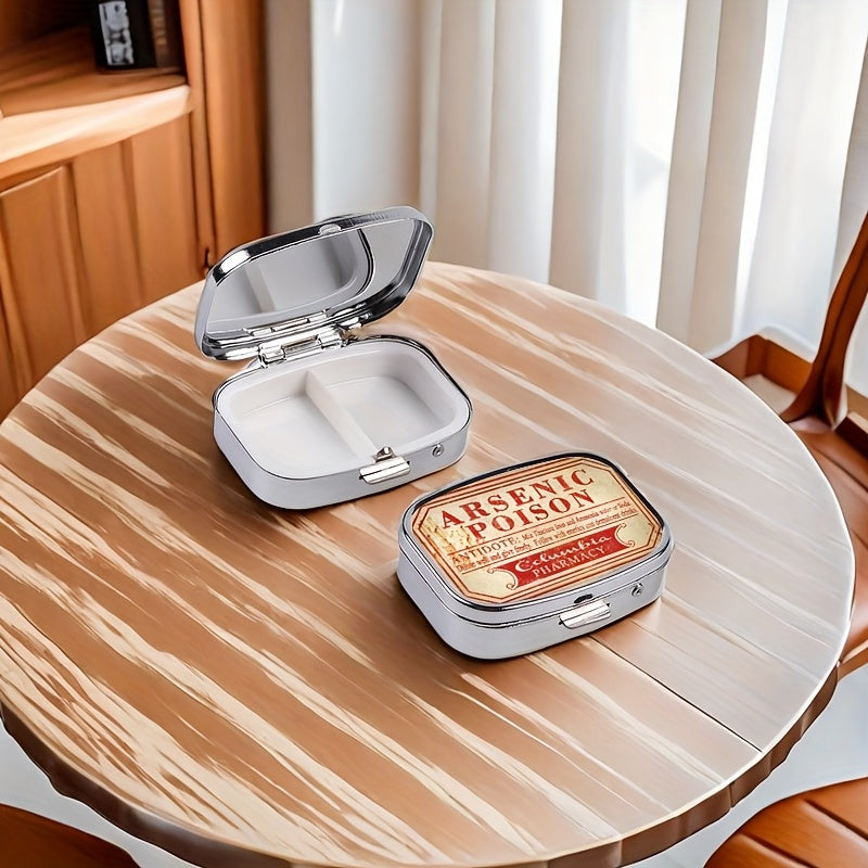 Vintage Metal Medicine Organizer with Antidote Label and 2 Compartments