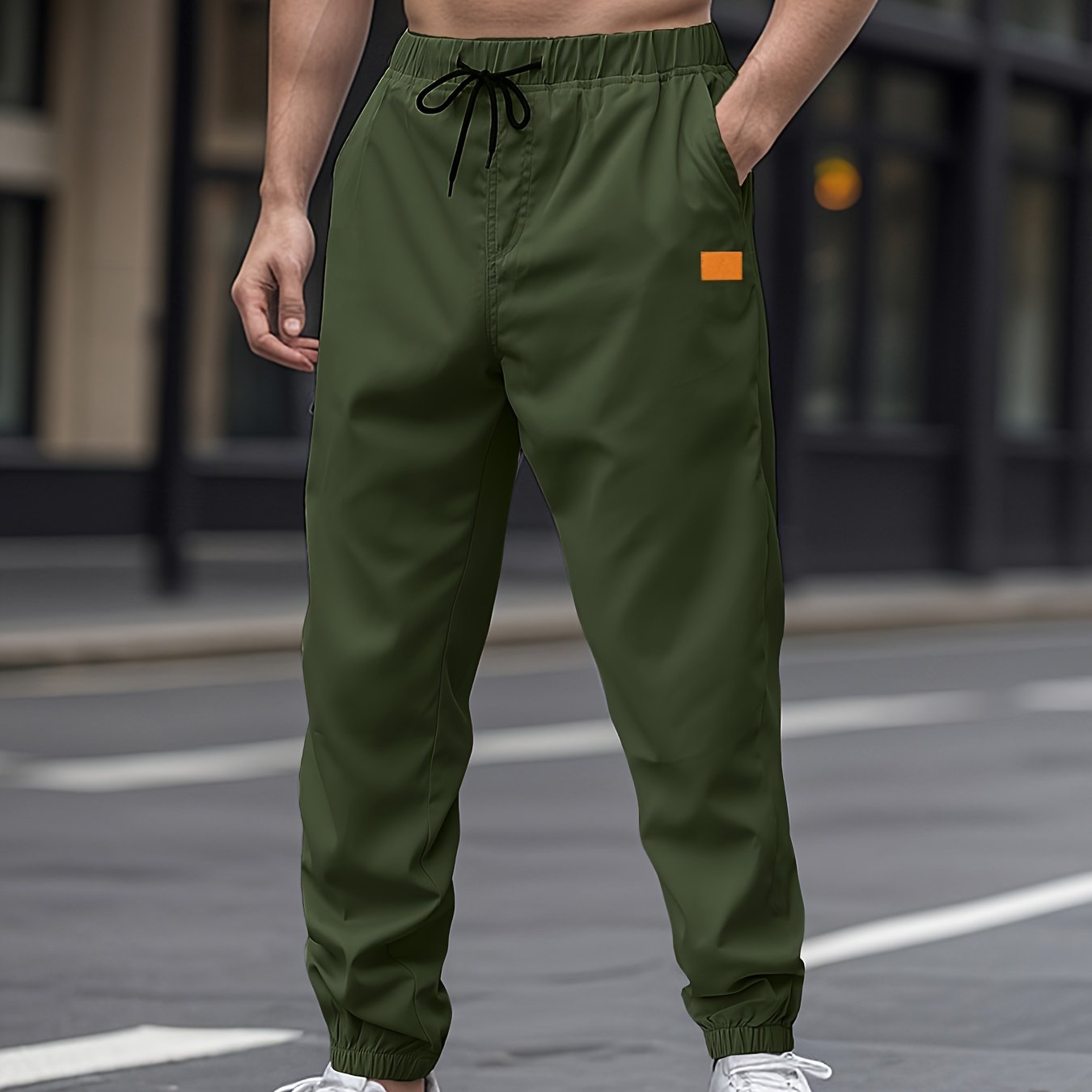 Men's Casual Woven Polyester Drawstring Pants Solid Color Regular Fit All-Season