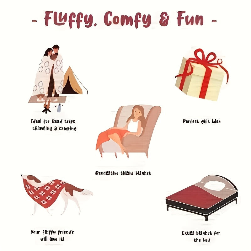 Red Flannel Snowman Print Blanket with Multi-Function Pocket for Outdoor Camping and Gift