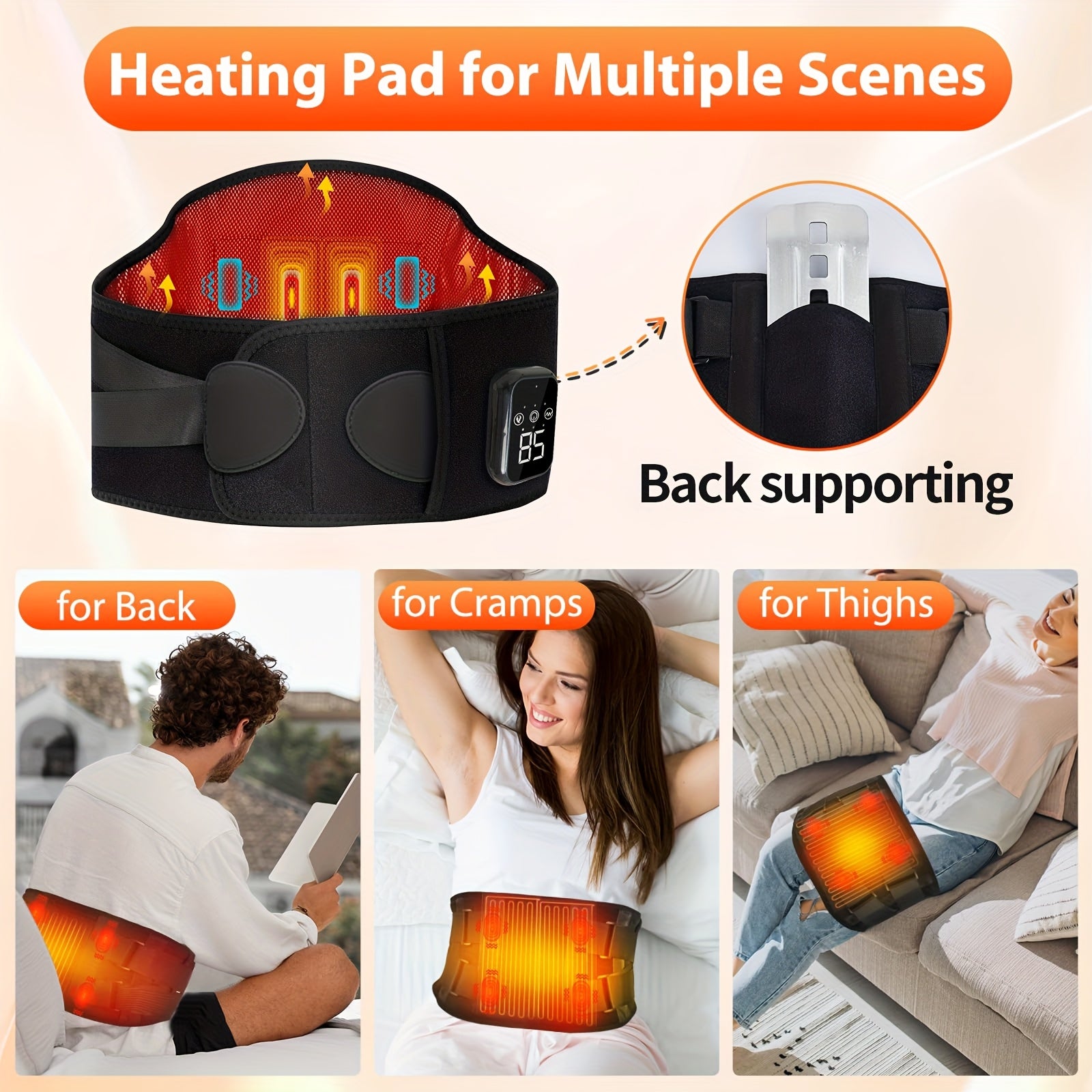 Cordless Heated Massager Set for Back and Knees with 3-Level Heating Vibration LED Touchscreen