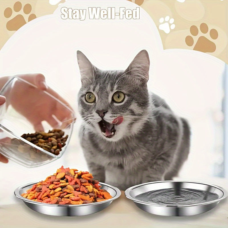 Set of 5 Stainless Steel Cat Bowls Non-Slip Wide Shallow Dishwasher Safe Large Diameter