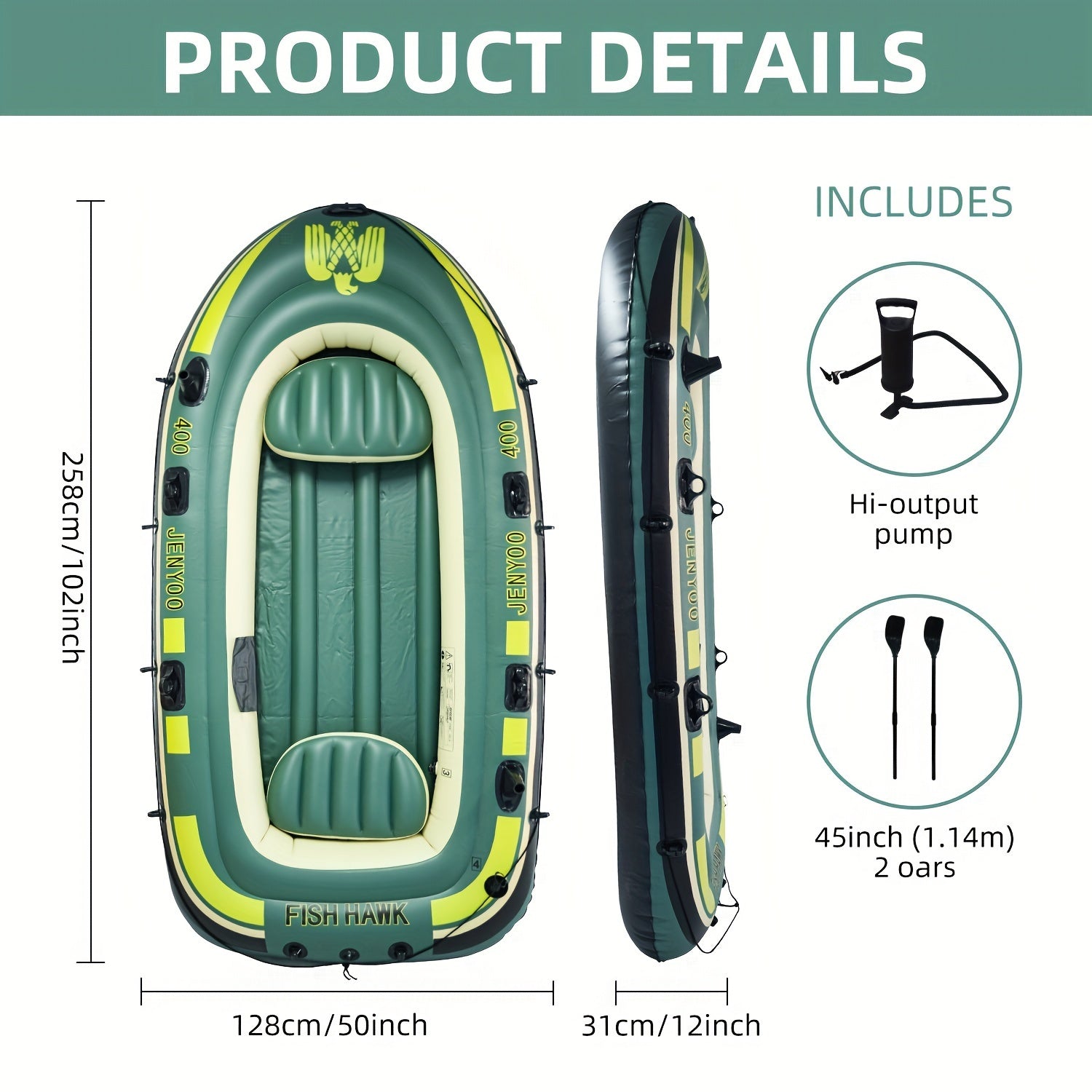 Inflatable PVC Fishing Kayak with Rudder and High-Output Pump