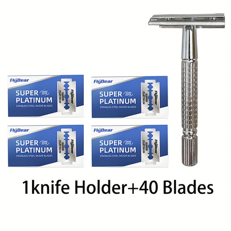 Men Reusable Zinc Alloy Safety Razor with Long Handle and Double Edge Blades