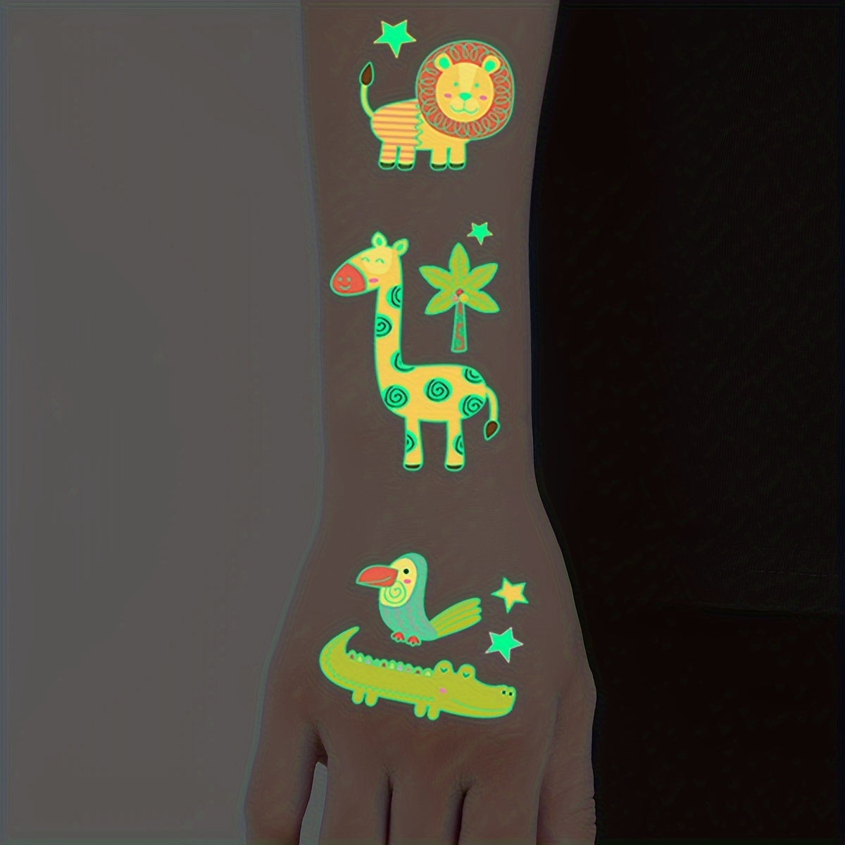 68-Pack Glow in the Dark Temporary Tattoos for Kids Animal Series Waterproof Stickers