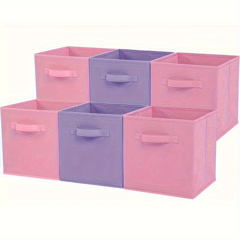 Set of 6 Pastel Purple Ombre Non-Woven Storage Boxes with Handles for Home Office